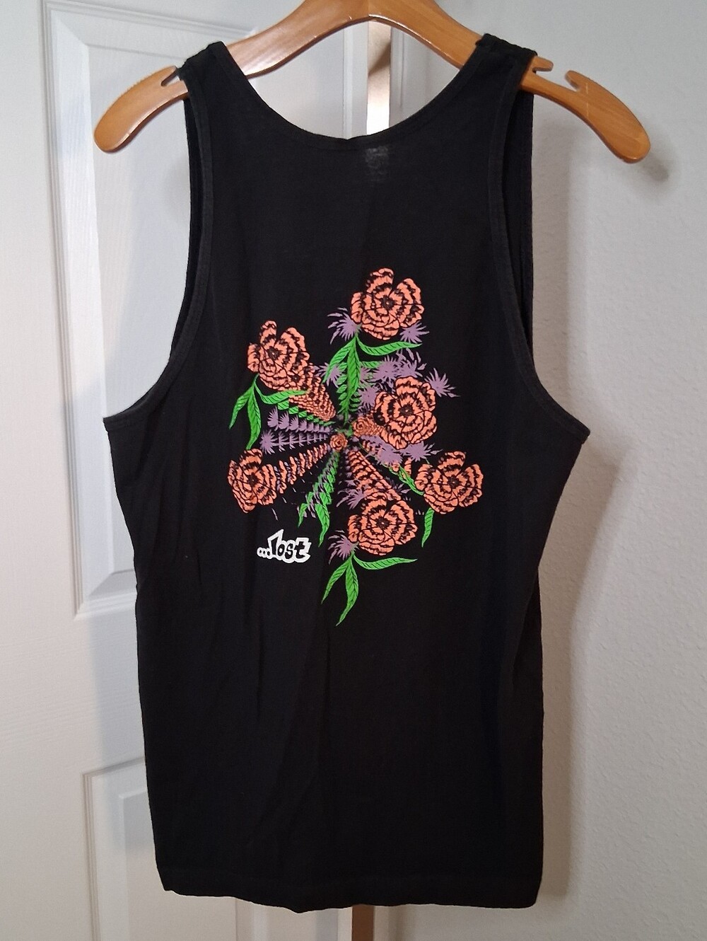 Lost Tank Top Black With Trippy Flower Graphic Large